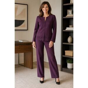 Vintage Plum Pants Suit Womens 12 Two Piece Set Career Office Minimalist